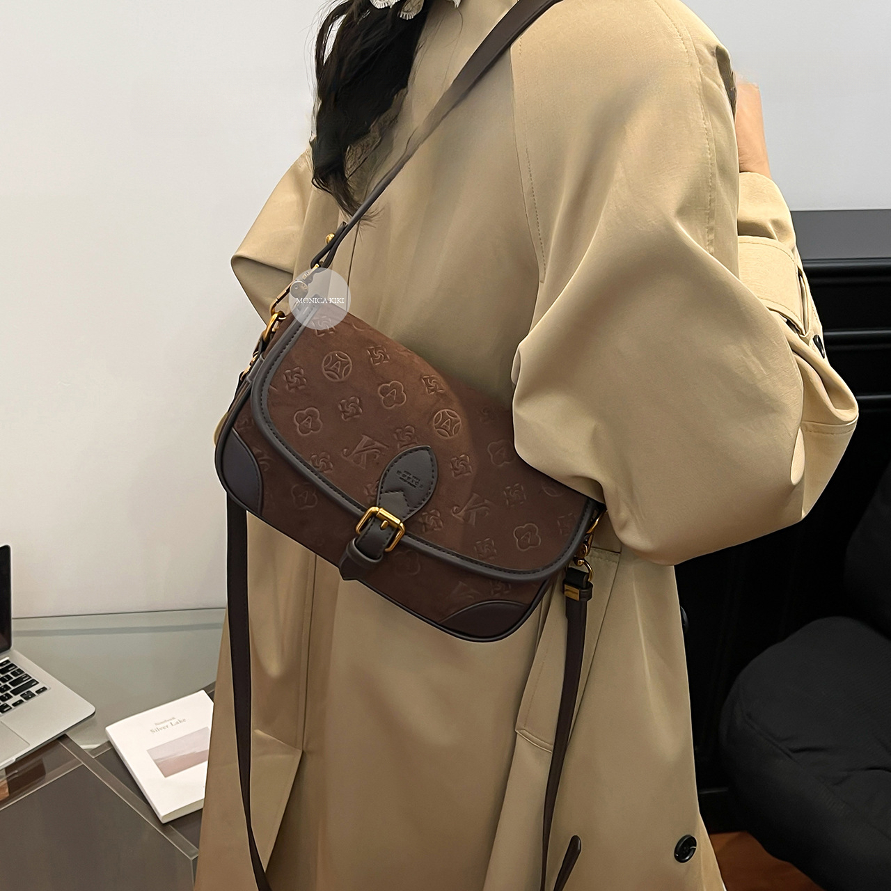 Luxury Brand Designer Bag Monica Qiqi Suede Embossed Large Capacity Shoulder Crossbody Small Square Bag For Women 2025 New Model