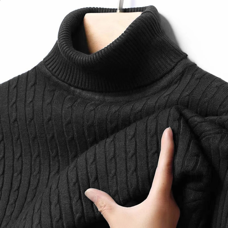 Autumn Mens Ribbed Turtleneck Sweater Warm Fitted Knitted Pullover Sweatesr Jacquard Striped Casual Long Sleeves Basic Top 251023