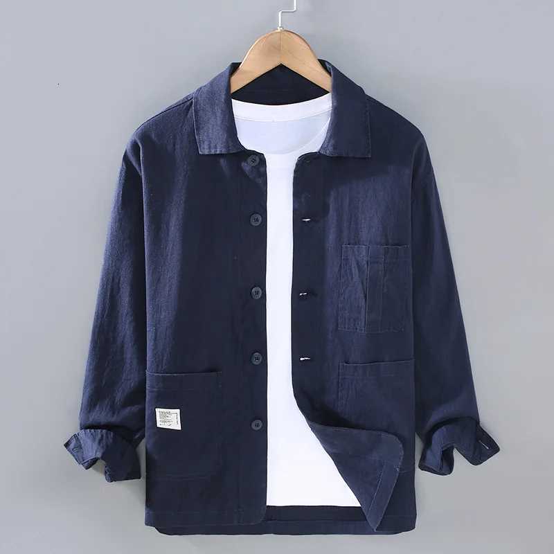 Autumn Retro Tooling Linen Jacket For Men Japanese Styles Sold Color Simple Versatile Multipocket Male Thin Jackets and Coats W251023