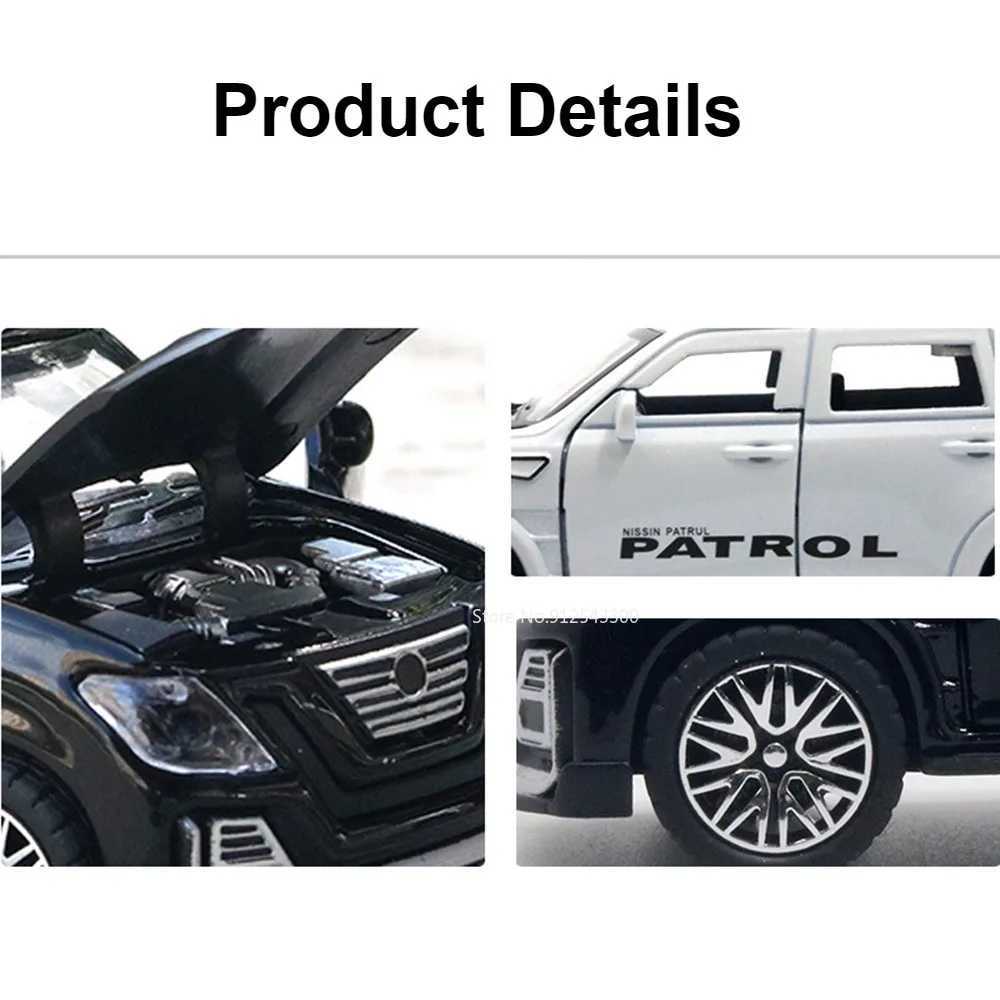 Scale 136 Patrol SUV Car Model Toy Alloy Body Rubber Tire 4 Doors Opened Pull Back Cross Country Cars Models Ornaments GiftsT251023