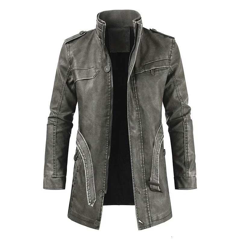 Outfit Fashion Men Winter Brand Warm Casual Vintage Faux Leather Jacket Coat Men New Long Thick Fleece Leather Jacket Parkas W251023