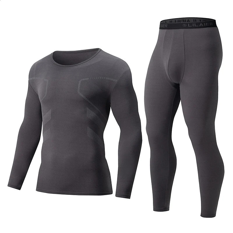 2piece Autumn And Winter Mens Casual Sports Fashionable Warm Base Shirt Comfortable Slimming Fitness Running Round Neck Set 251023