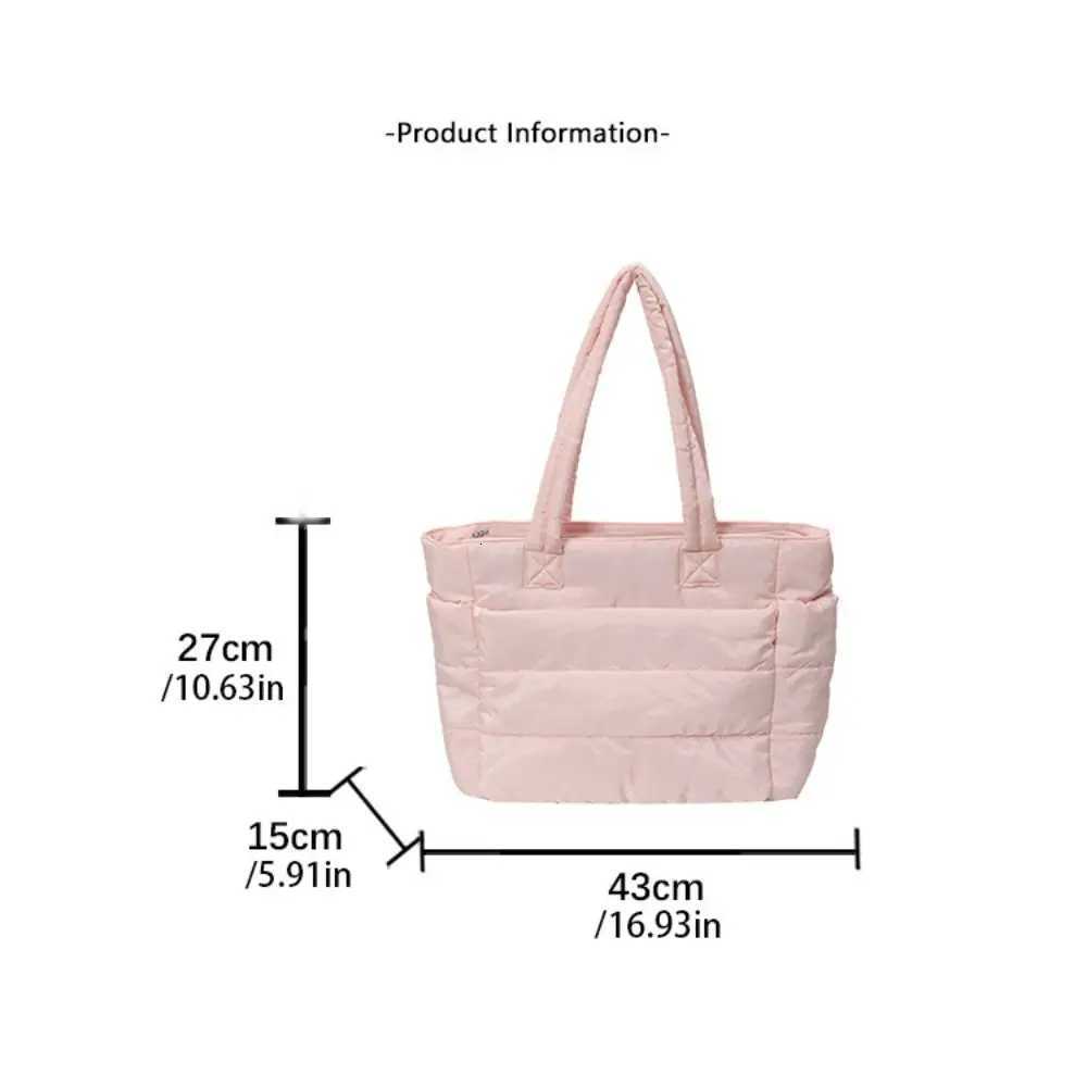 Korean Style Down Cotton Shoulder Bag Solid Color Large Capacity Cottonpadded Tote Bag Lightweight Space Cotton Nylon HandbagL251023