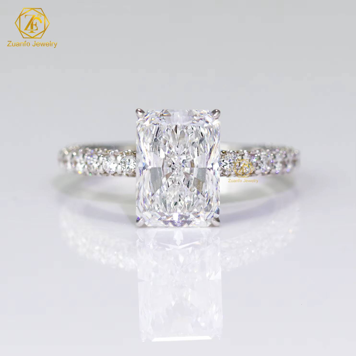 Manufacturer Custom Ring Solid 10K 14K 18K Gold Diamond VVS Moissanite 15ct Radiant Shape Custom Jewlery Custom Ring