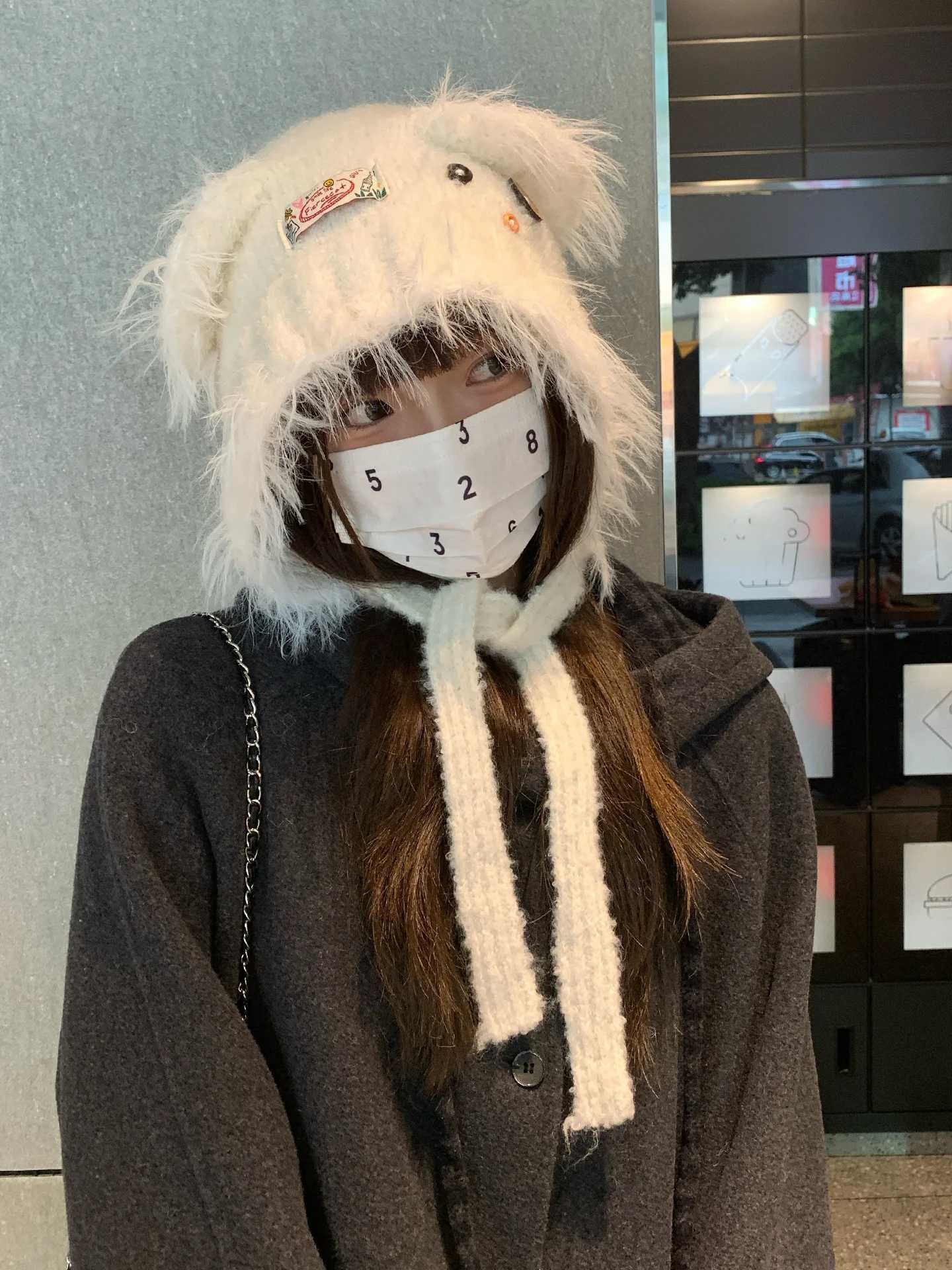 Dopamine Cat Ear Plush Hat For Women Autumn And Winter Knitted Beanie Hat To Protect Braids And Ears Woolly HatXJ251023