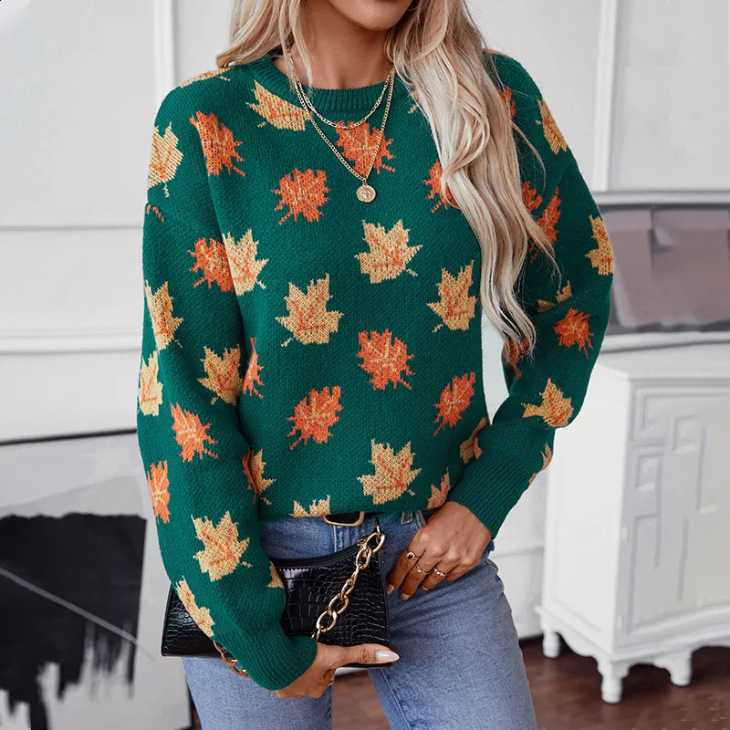 Sweater 2024 Fashion Autumn Female Maple Leaf Pattern Jacquard Casual Pullover Knitwear womens Clothing MMYG24002 251016