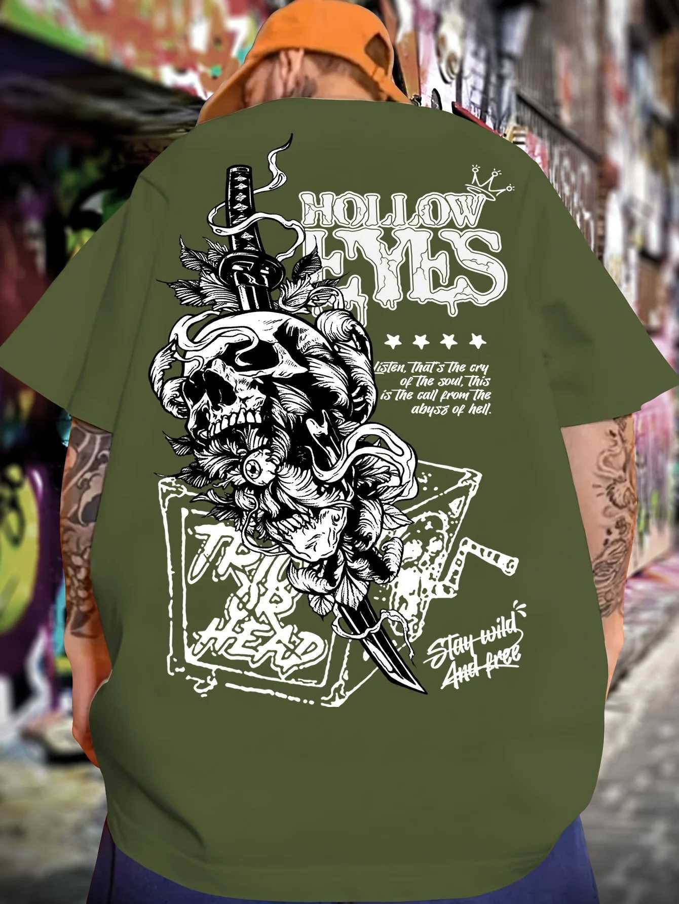 New design mens summer personalized skull letter print comfortable and breathable round neck Tshirt outdoor street style topXJ251023