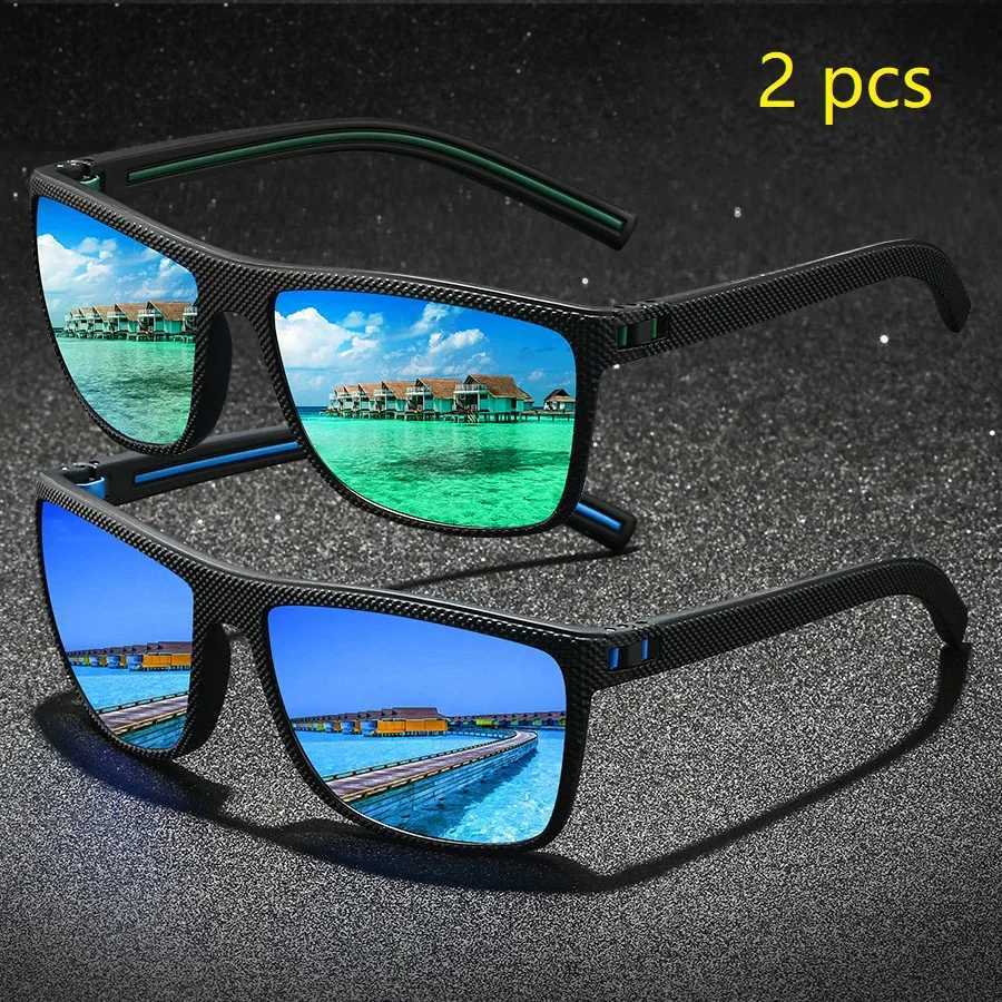 2PCS Fashion Vintage Check Pattern Sunglasses For Men Women Fishing Driving Fashion Square Brand Design Sun Glasses UV400 EyeweaW251023