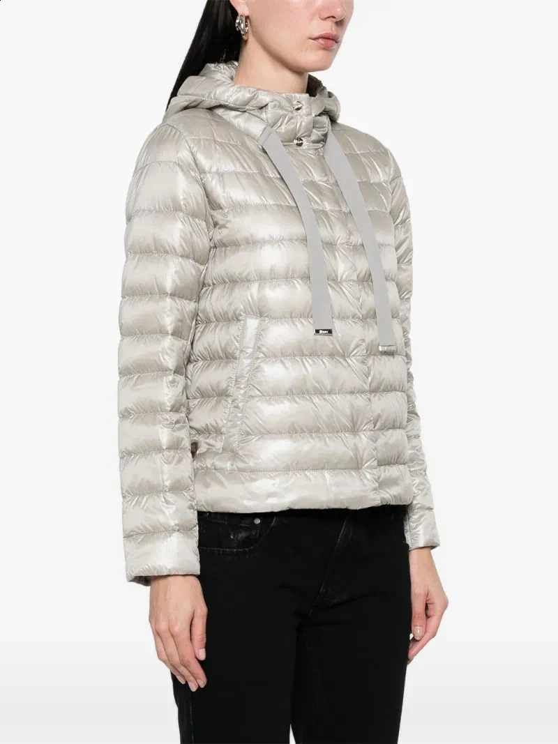 H style pure color drawstring hooded temperament commuting light and thin down jacket 251022