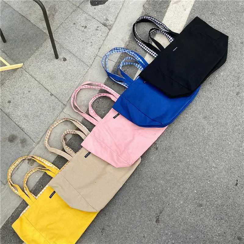 Simple Plaid Women Double Side Shoulder Bag Student Female Casual Tote Handbags Large Capacity Ladies Eco Reusable Shopping BagsL251023