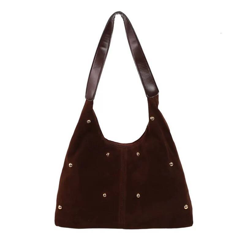 Autumn and winter new luxury handbag with simple style designer bag imitation suede rivet decoration commuting bag women's armpit shoulder bag
