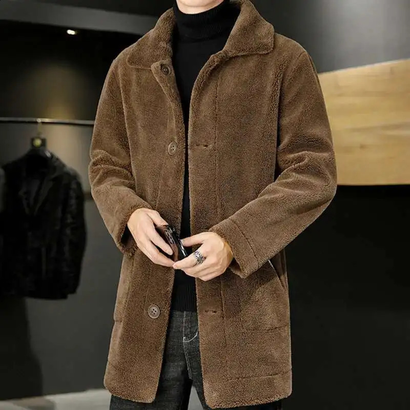 Double sided Wear Winter Jacket Men Granular Velvet Splicing Slim Abrigo Largo Hombre Solid Color Coat Long Warm 251023