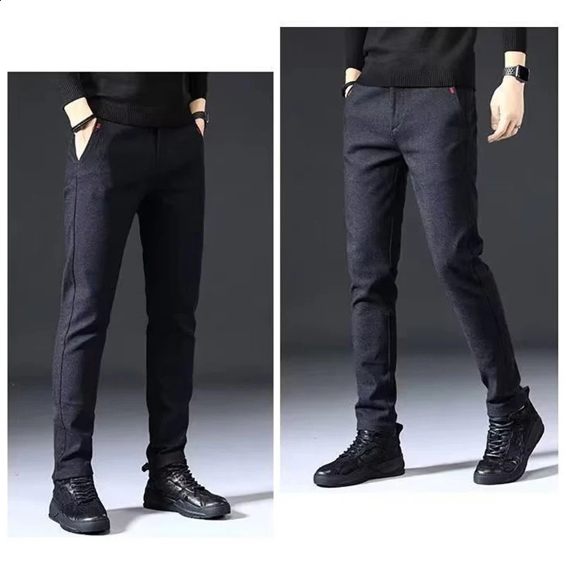 Mens Straight Leg Long Daily Pants Casual Slim Fit Narrow Trousers Stylish Male Suit Work Fashion Blue Gray 251023
