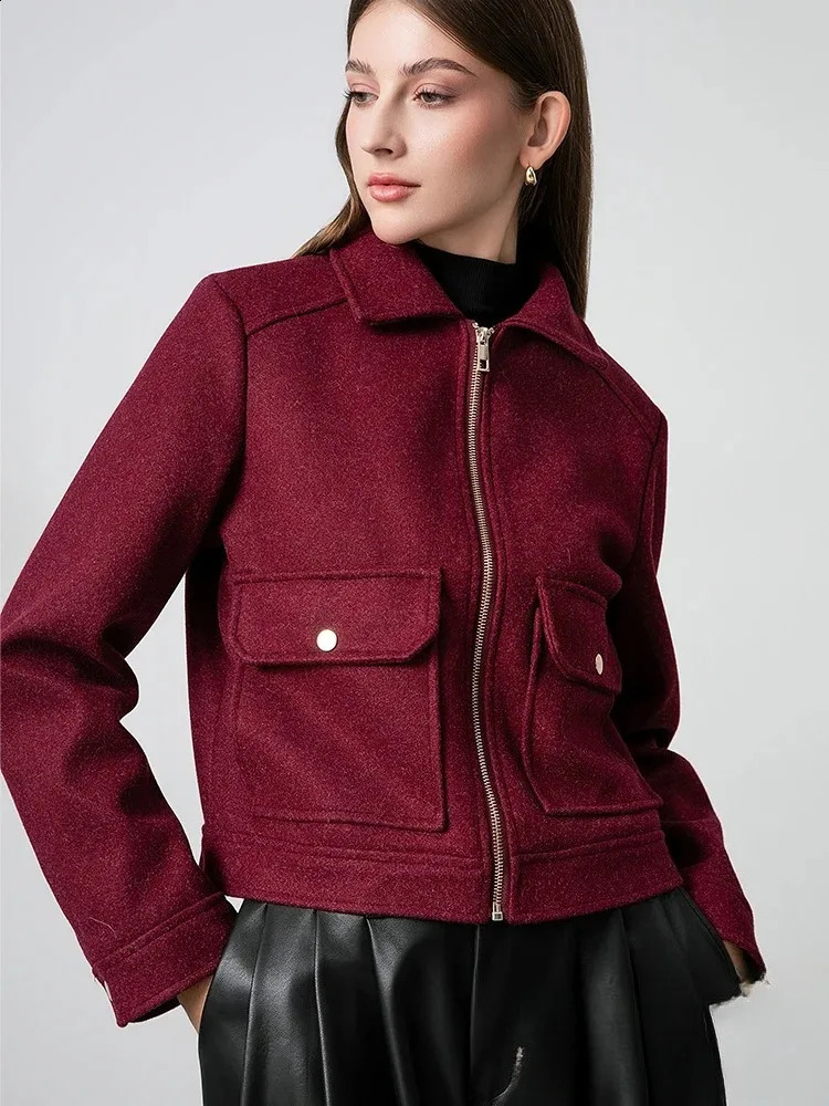 KONDALA Red Bordeaux Loose Jakcets Women Zipper Pockets Short Coats Fashion Autmn Elegant Bomer Jackets Outwears 251017