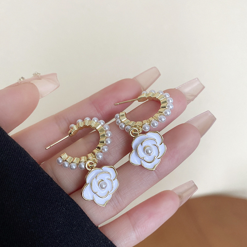 Designer earrings Retro luxury camellia earrings for women, pearl zircon earrings, 925 silver needle design free shipping diamond earrings