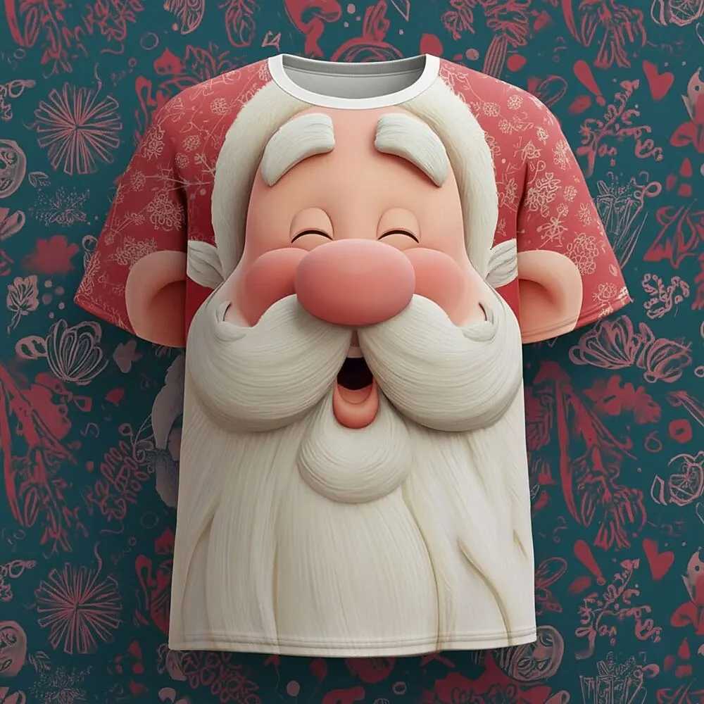 3D Print Santa Clause Short Sleeve TShirt Creative Novelty Christmas Elements Crew Neck Pullover Mens Loose Breathable ClothesXJ251023