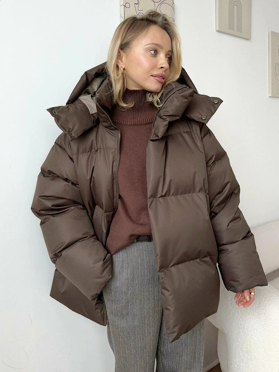 Women Winter Cotton Coat Loose Padded Jacket Solid Hooded Parkas Female Puffer Outwear 251021