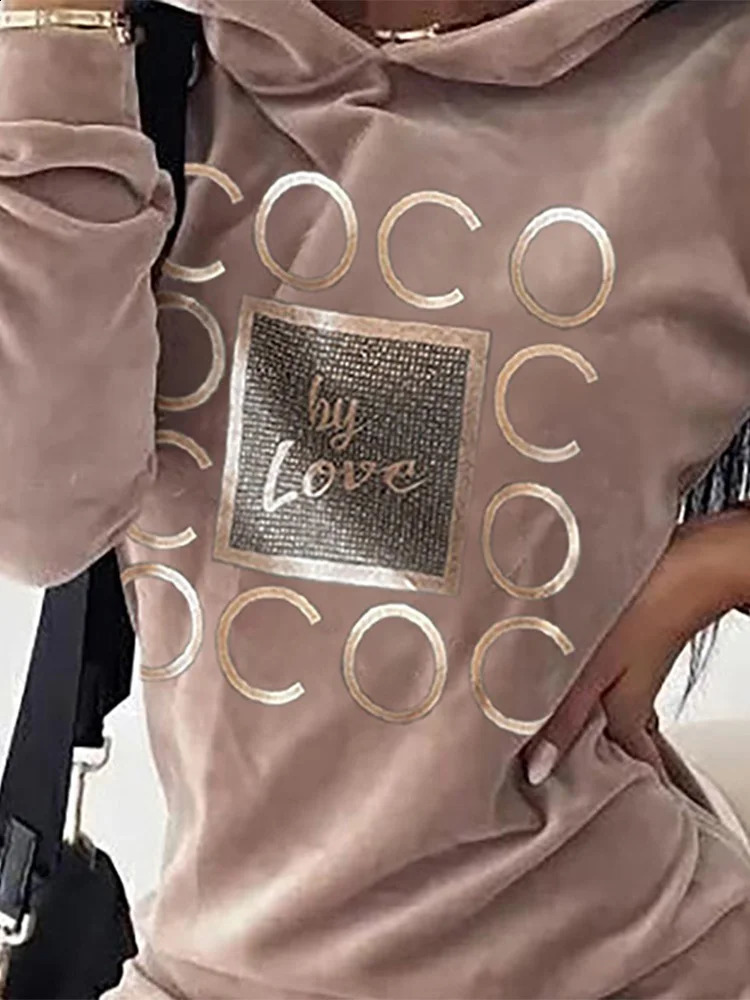 Women Long Sweater Dresses LOVE Print Hooded Loose High Collar Sweatshirts Sleeve Pullover Fall Winter Y2K Street Style Top 251022