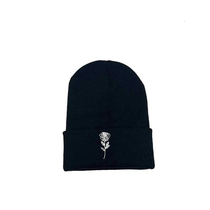 Autumn Winter Rose Floral broidery Sklies Beanies Hats Outdoor Warm Plover Knit Hat Coup Unisex Bonnet HatW251023
