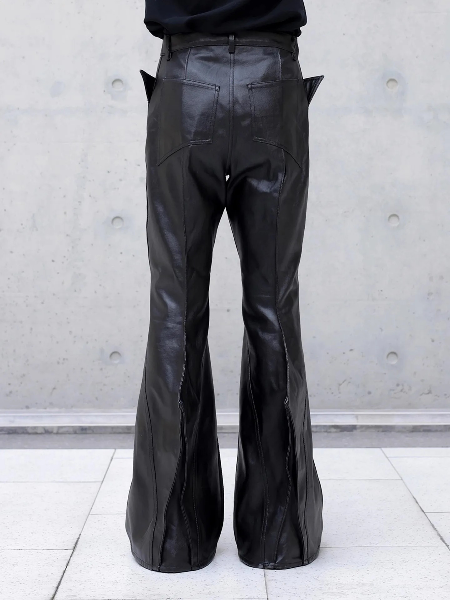 Mauroicardi Autumn Long Black Waterproof Hard Pu Leather Flare Pants Men Cool y ner Clothes Streetwear Runway Fashion 251023
