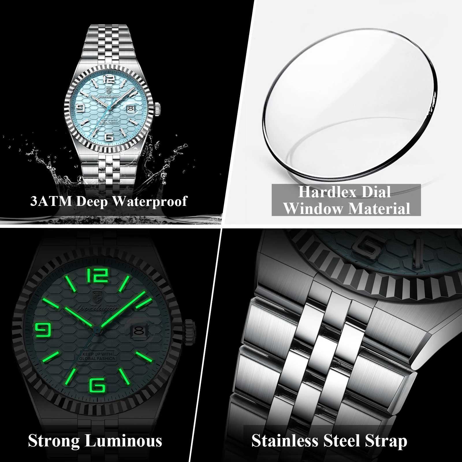 POEDAGAR High Quality Original Men Clock Waterproof Luminous DateLuxury Man Watch Stainless Steel Quartz Mens Watches MaleBoxL251023