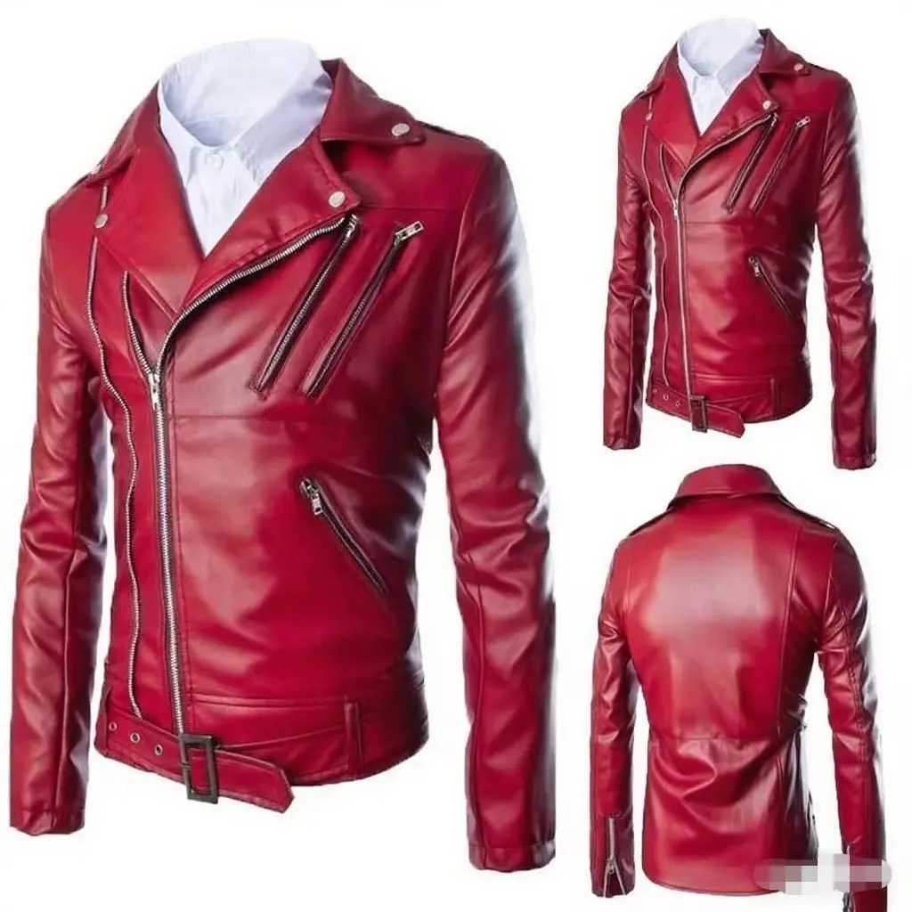 2025 fashion mens clothing lapel locomotive multizipper design fashion short PU leather jacket W251023