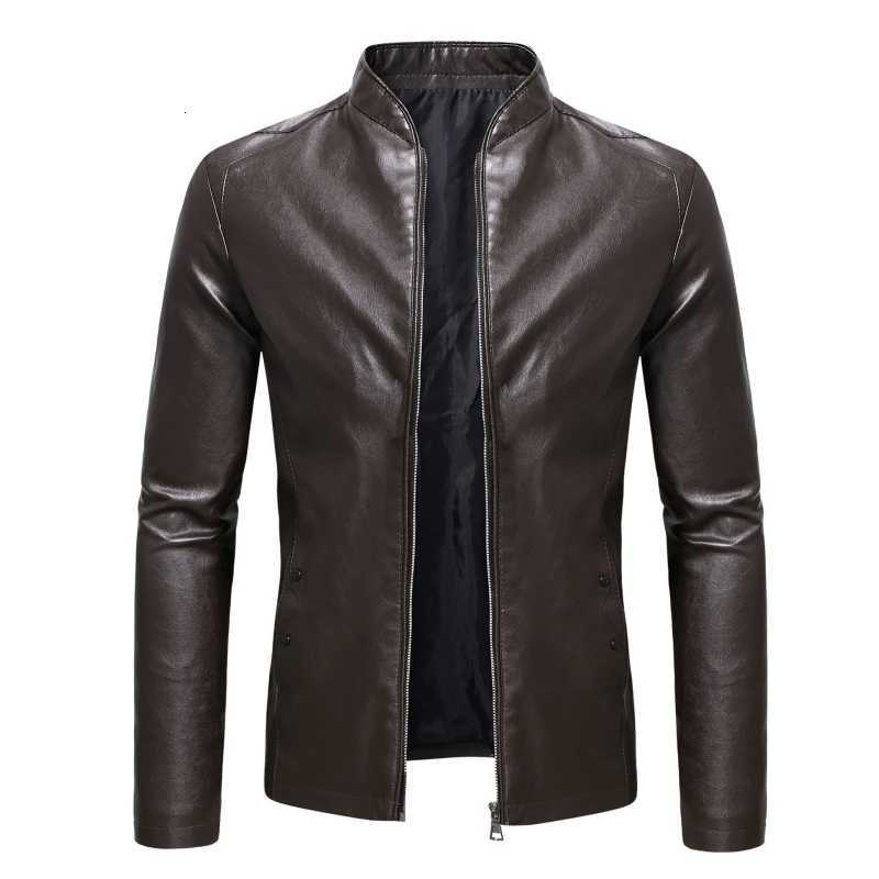 2025 Spring New Mens Business Casual Slim Longsleeved Pu Leather Jacket Side Seam Pocket Zipper Solid Color W251023