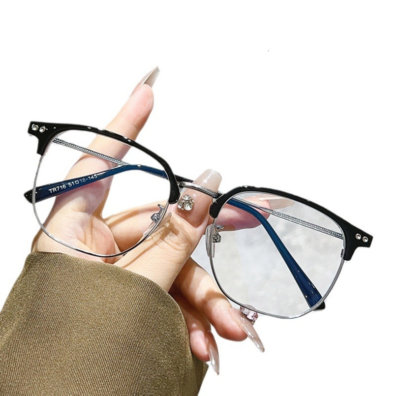 New Fashion Eyebrow Artistic Women Half Frame Myopia Can Be Equipped with Prescription Astigmatism Face Slimming Anti Blue Light Glasses