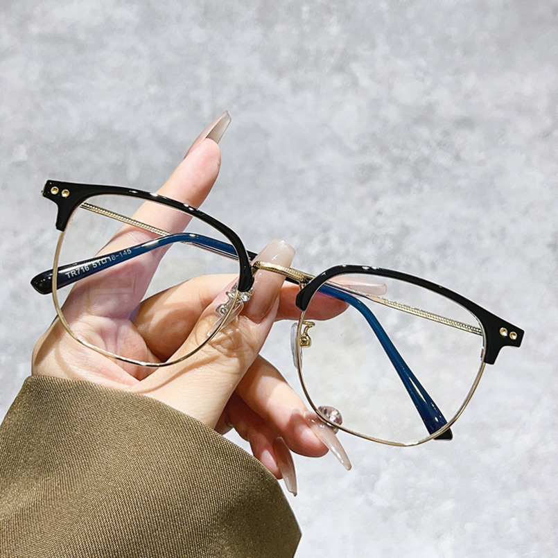New Fashion Eyebrow Artistic Women Half Frame Myopia Can Be Equipped with Prescription Astigmatism Face Slimming Anti Blue Light Glasses