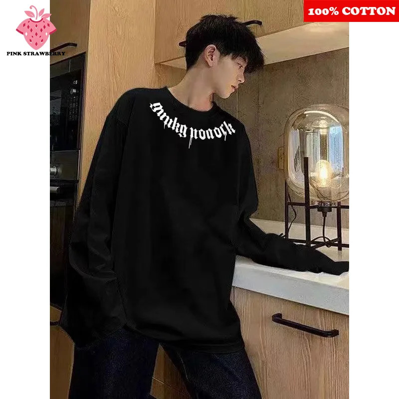 American Street HipHop Tshirt Men Autumn 100 Cotton Black ONeck Long sleeves Base Layer shirt Y2k Top Men clothing 251020
