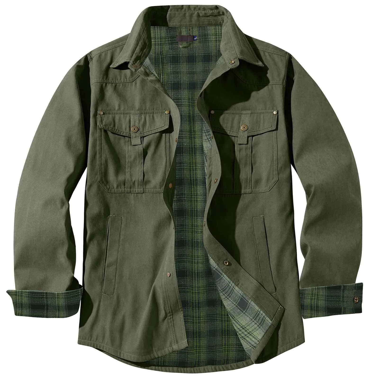 Mens Plus Size Lapel Plaid Flannel Casual Jacket European And Retro Foreign Trade Winter Warm Thickened Solid Color Jacket W251023