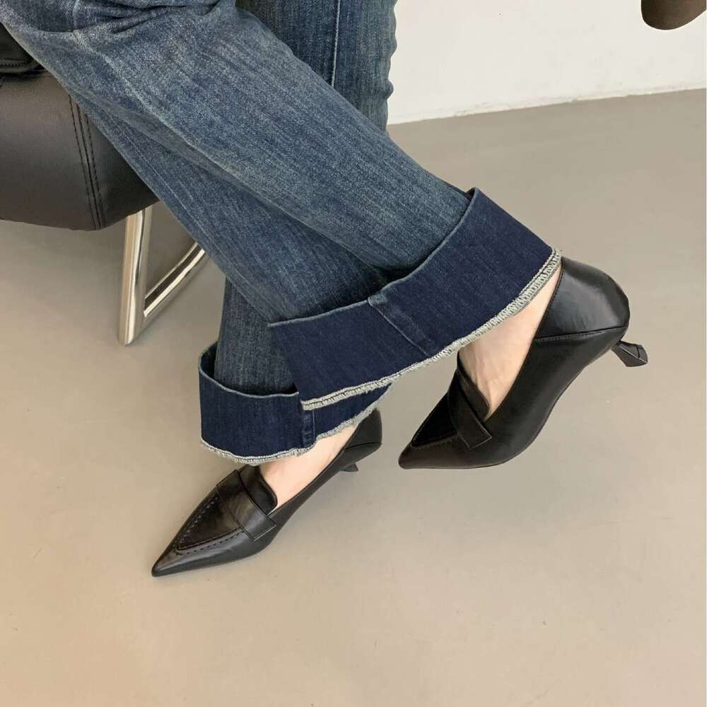 2025 Autumn Winter High Heels Thin Designer Shoe Deep Mouth Pointed Toe Single Elegant Mid Heel Commuting Professional Women's Shoes