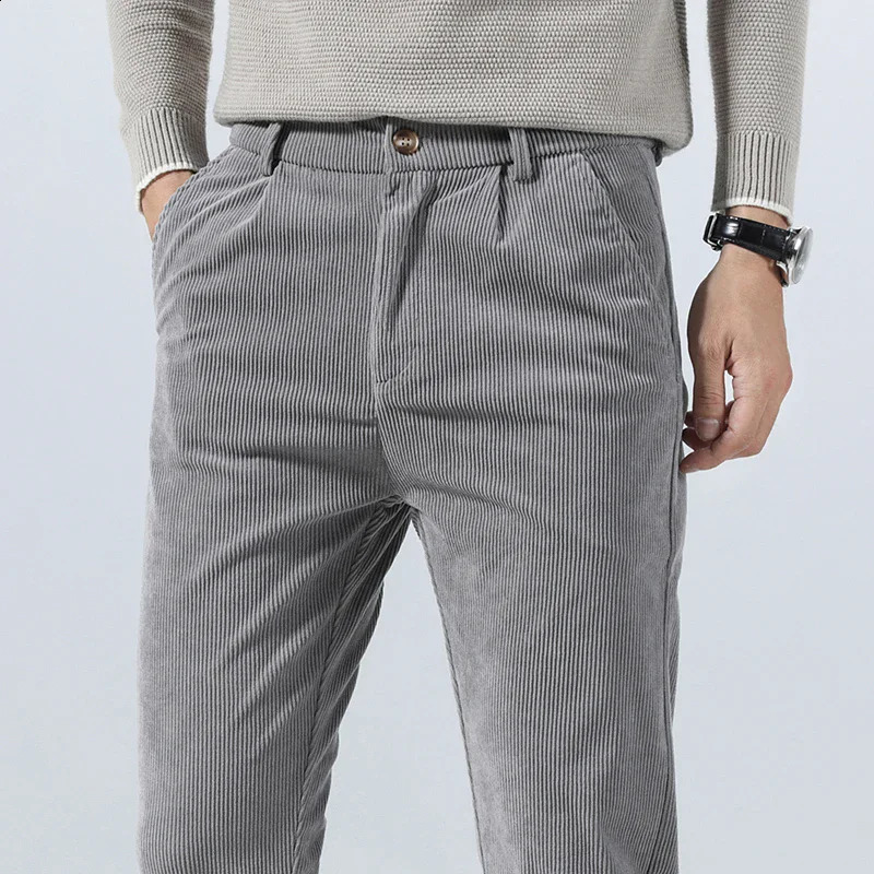 Spring Autumn Mens Corduroy Casual Pants Business Fashion Solid Color Elastic Regular Fit Trousers Male size 2938 251023