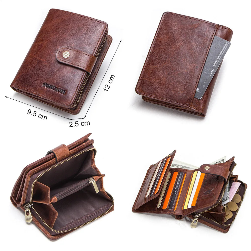 CONTACTS Genuine Leather Short Wallets for Men RFID Vintage Coin Purse Card Holder Male Money Clip Womens Wallet Bag Handbag251023