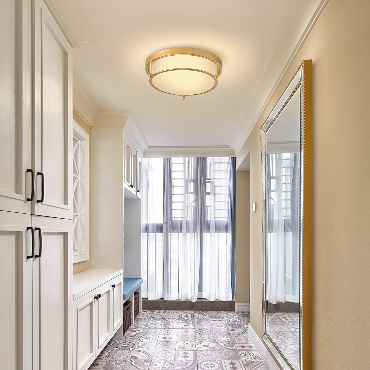 12.99-inch 2-light modern ceiling lamp with brass gold finish, suitable for corridors, kitchens, laundry rooms and bedrooms