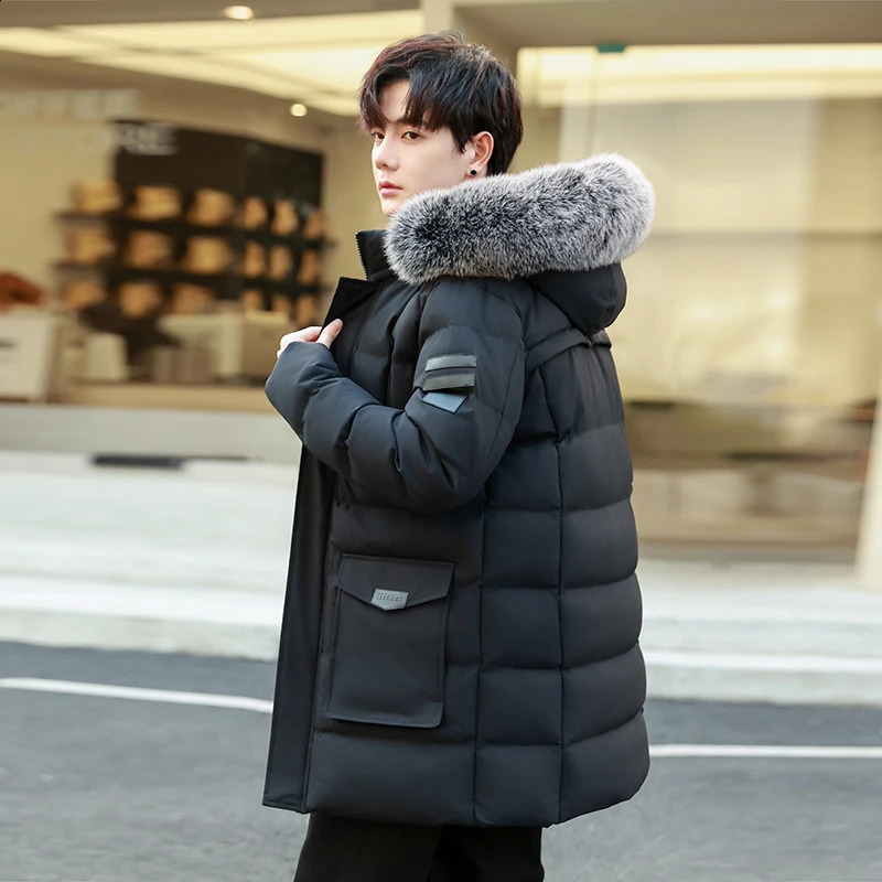 Mens Outdoor Highquality Windproof Breathable Thick Padded Jacket Winter and Warm with Hat Long Cotton 251015