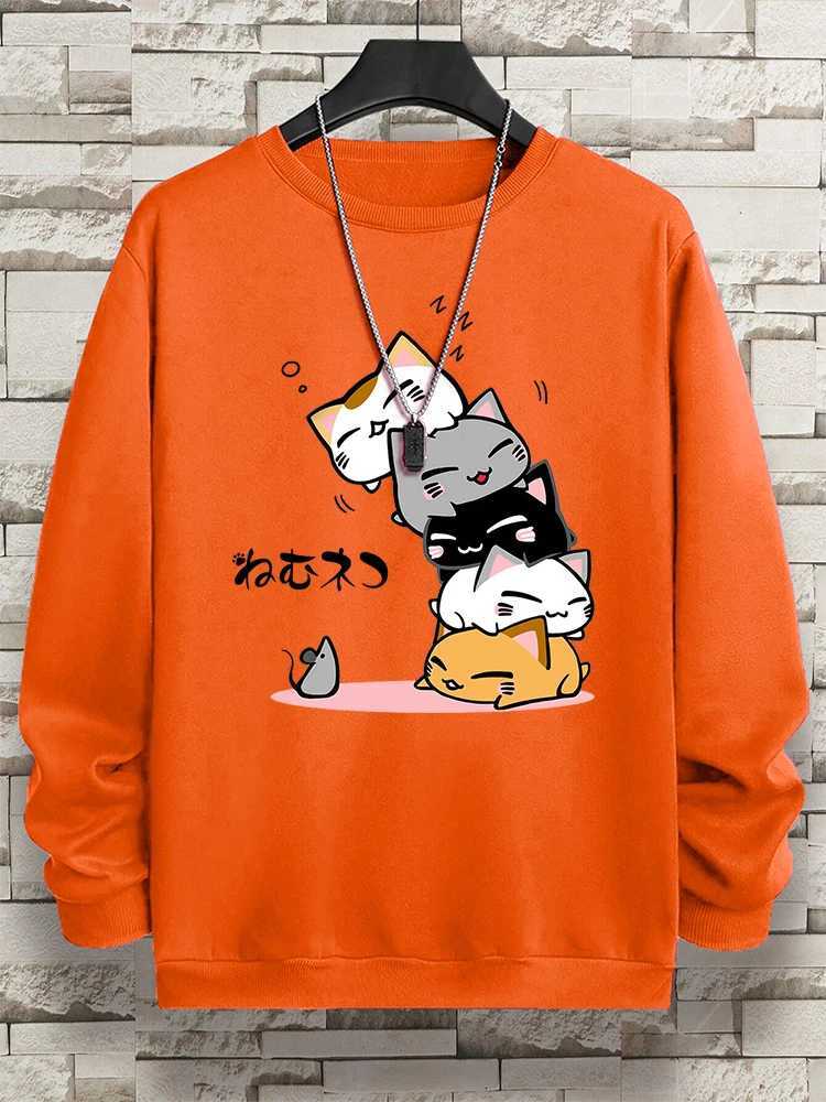 Cute Stacked Cats Sleep Clothing Man Hoody Hip Hop ONeck Sweatshirts Vintage Casual Loose Hoodies Autumn New Loose ClothesT251023