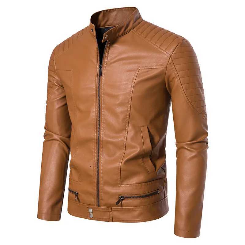 Men Leather Jacket Stand Collar Slim Pu Leather Jacket Autumn Fashion Men Motorcycle Causal Coat Male Moto Biker Coat W251023