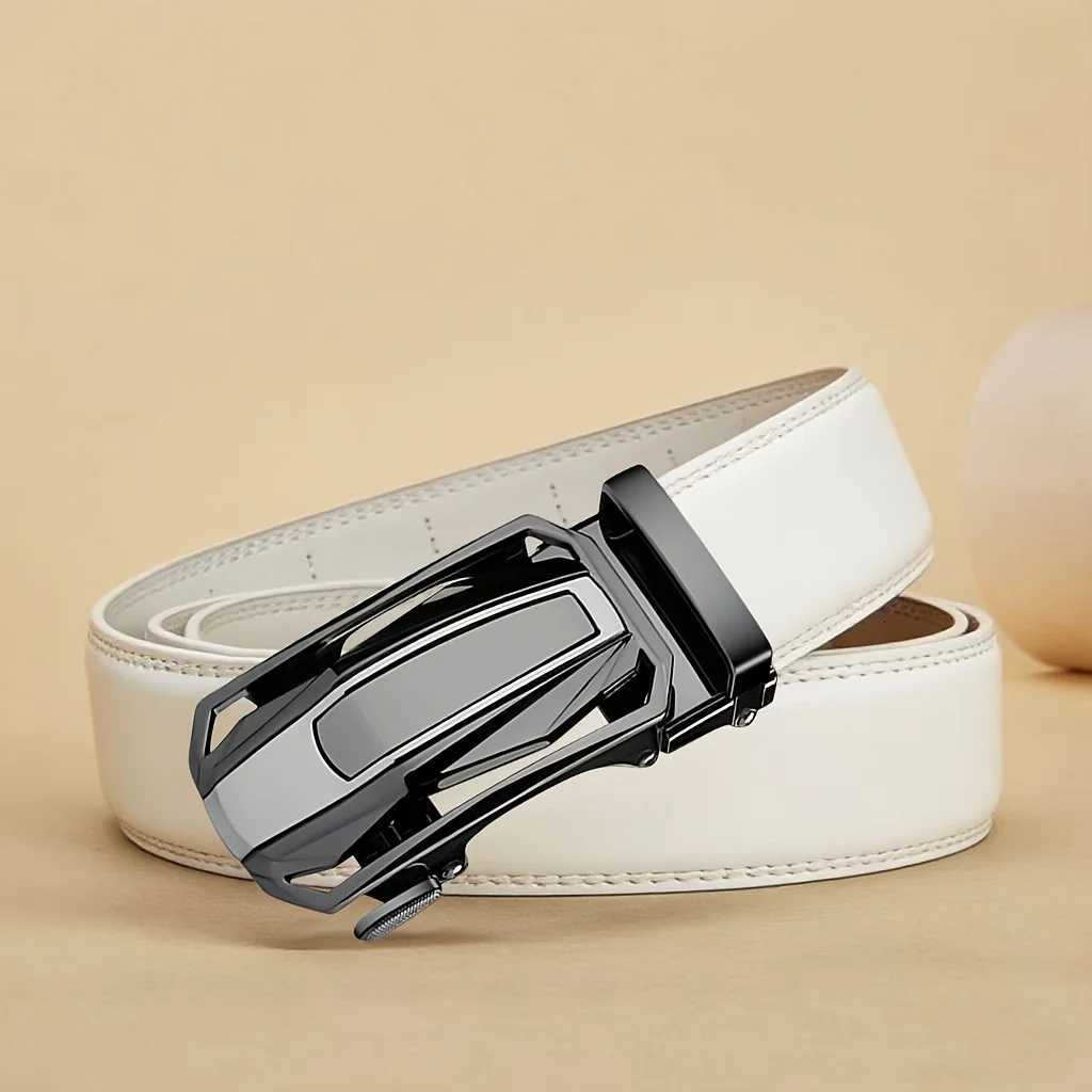 Mens White Business Belt Fashion Alloy Automatic Buckle Unisex White Adjustable Ratchet Belt Antiscratch and Wear ResistantXJ251023