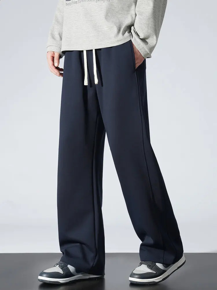 Mens Winter Sport Pants Korean Style WideLeg Straight Sweatpants Thick and Warm Fleece Trousers Unisex 251023