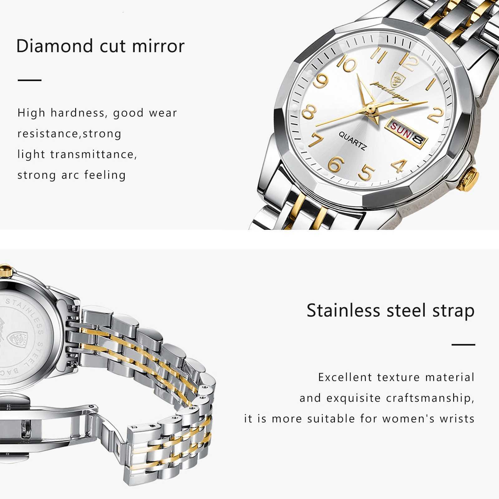 POEDAGAR Top Original Quartz Ladies Wristwatch Stainless Steel Date Week Woman Watch Waterproof Luminous Fashion Womens WatchesL251023