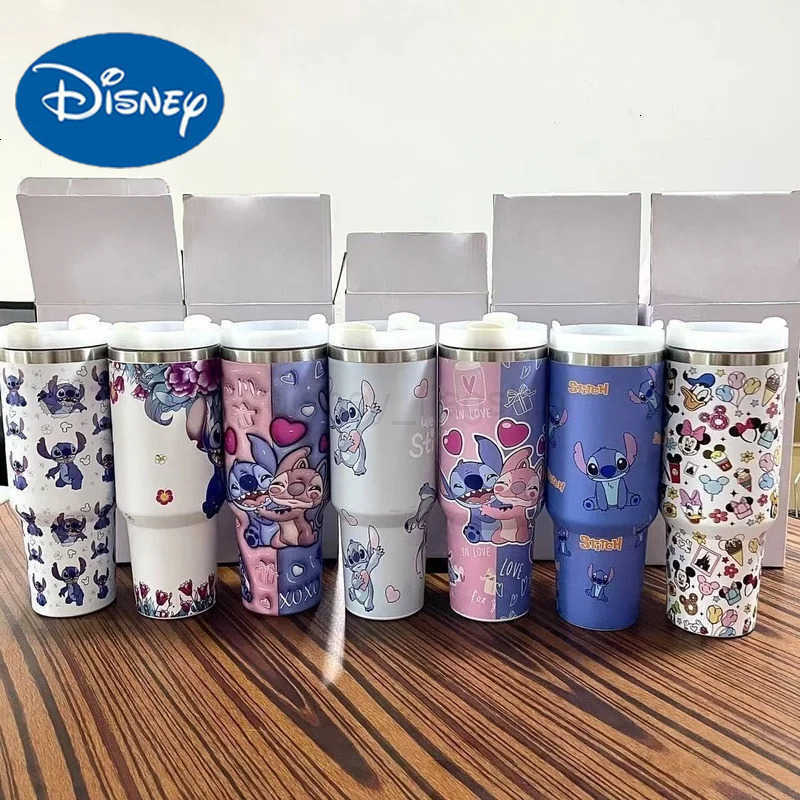 Disney Stitch And Angel Stainless Steel Tumbler 40oz Cartoon Comic Thermal Mug With Straws And Lid For Cold And Hot BeveragesXJ251023