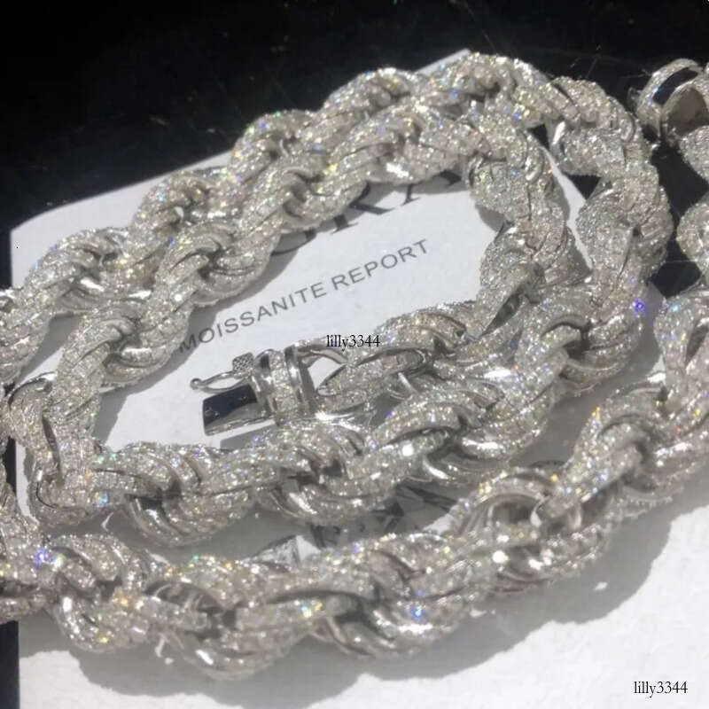 Chains 12mm 18-24inch Sterling Sier Passed Test Moissanite Rope Chain Necklace for Women/Men Nice Gift