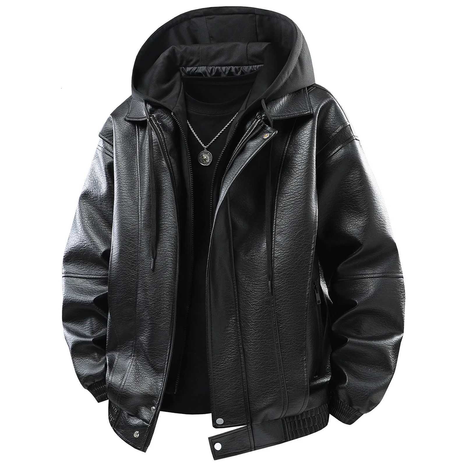 Mens Casual Zip Up Slim Bomber Faux Leather Jacket American Retro Leather Coat Solid Color Motorcycle Wear Leather Zipper Jacket W251023