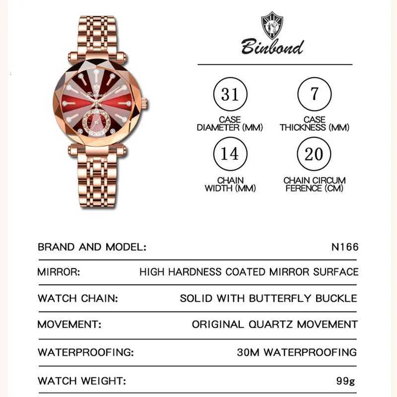 BINBOND Luxury Elegant Ladies Wristwatch Waterproof Stainless Steel Watch for Woman Simple Casual Dress Womens Quartz WatchesL251023