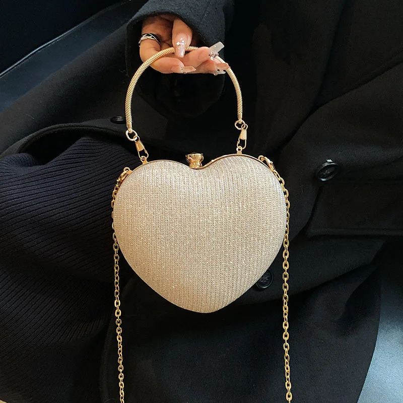 Evening Clutch Bag Women Bag Shiny Handbag Heart Shape Metal Clutches Bag Fashion Chain Shoulder Crossbody Bag Lady Purse251023