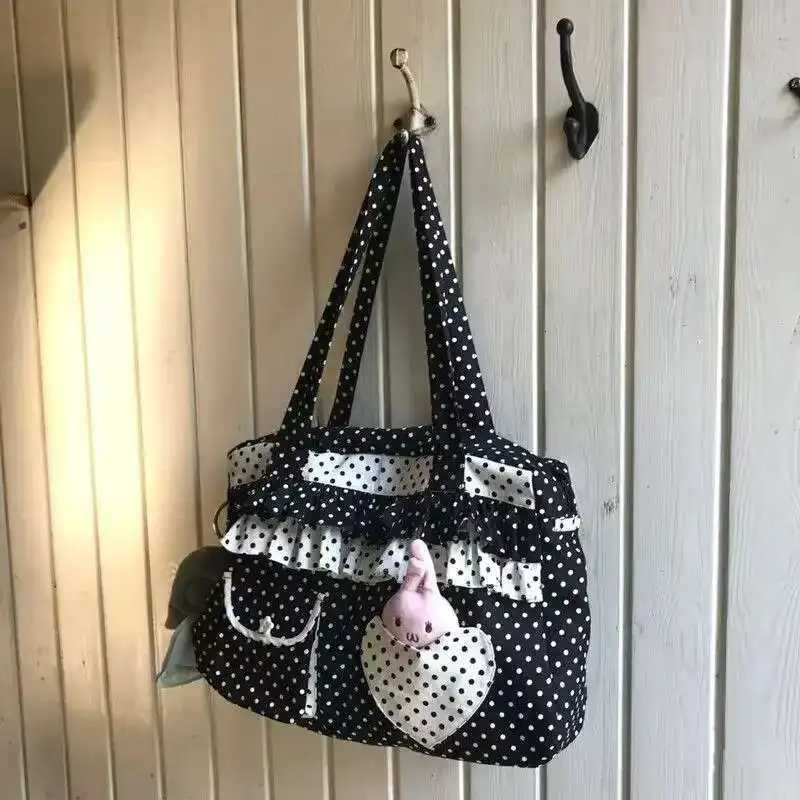 Dot Pattern Casual Shoulder Bag Ruched Sweet Girls Large Capacity Tote Bags Heart Pocket Cute Handbag Commuting Bags For WomenL251023