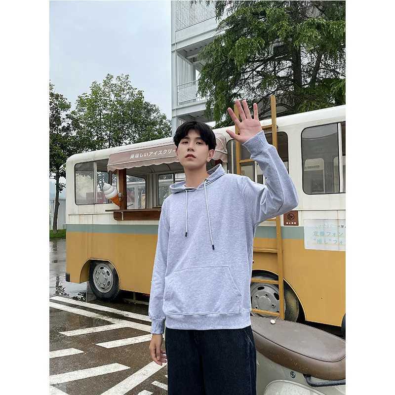 new mens solid grey Hoodies Autumn Long Sleeve Pullover Tops Casual Pocket Hoodies Unisex Outer Loose Sport WearT251023