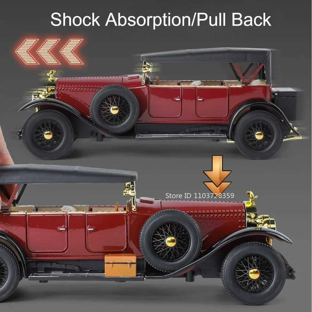 124 PHANTOM 500K Vintage Car Model Toys Alloy Diecast Sound Light Doors Opened Pull Back Shock Absorption for Children GiftsT251023