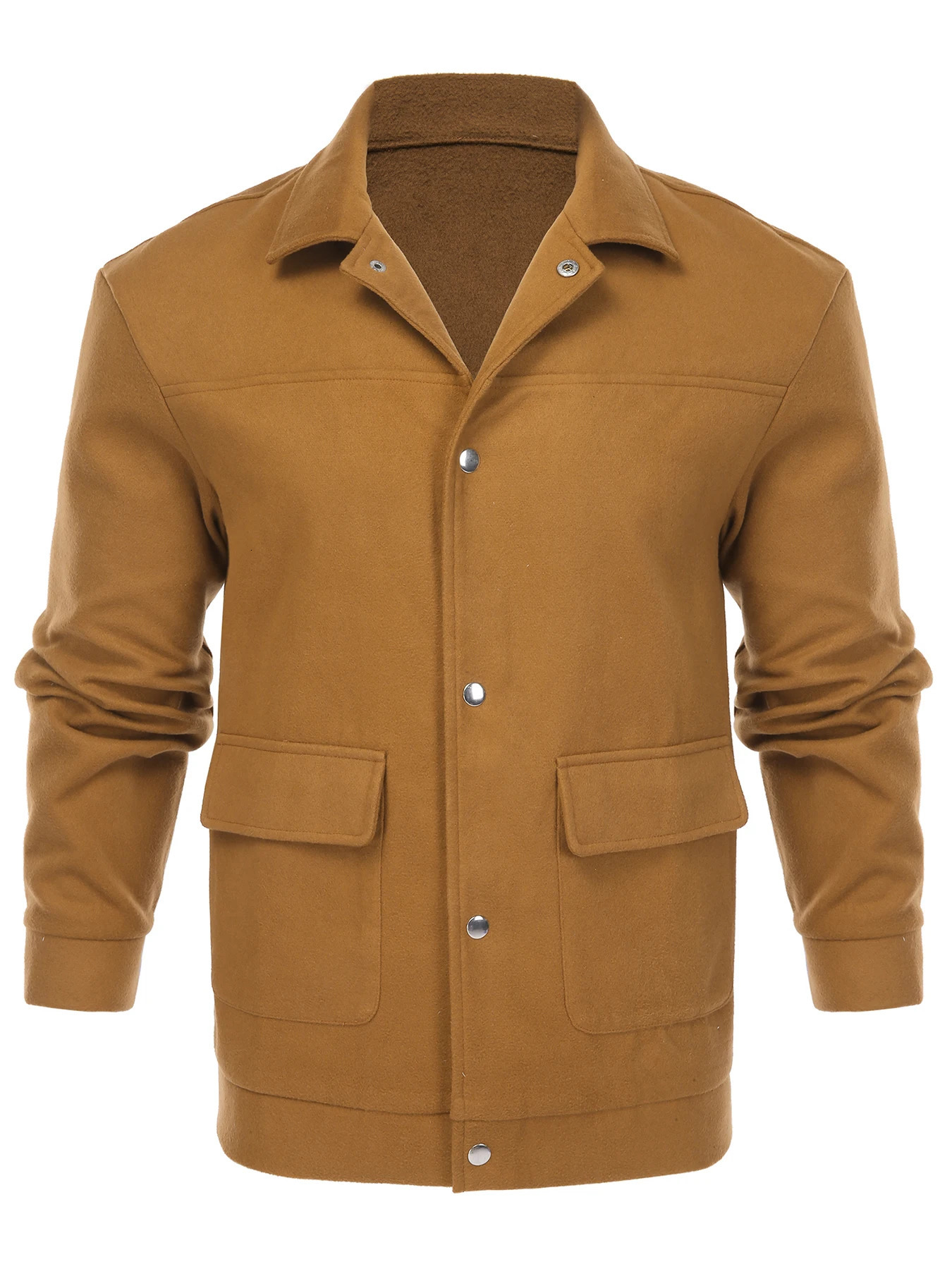 Mens Square Collar Woolen Warm Flap Pocket Button Coat Jacket 251017